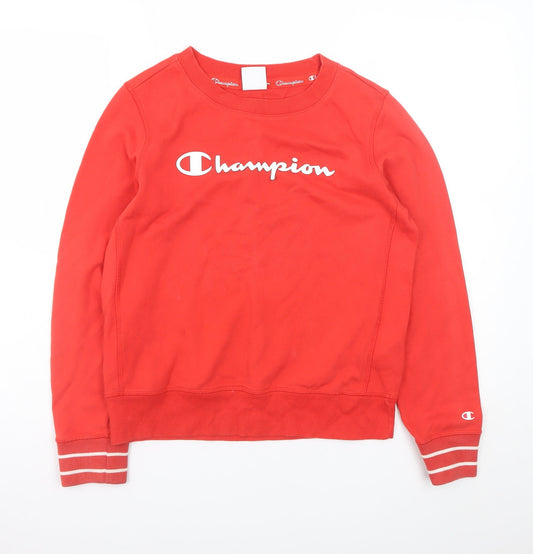 Champion Women Red Crew Neck Pullover Sweatshirt Medium Cotton Blend