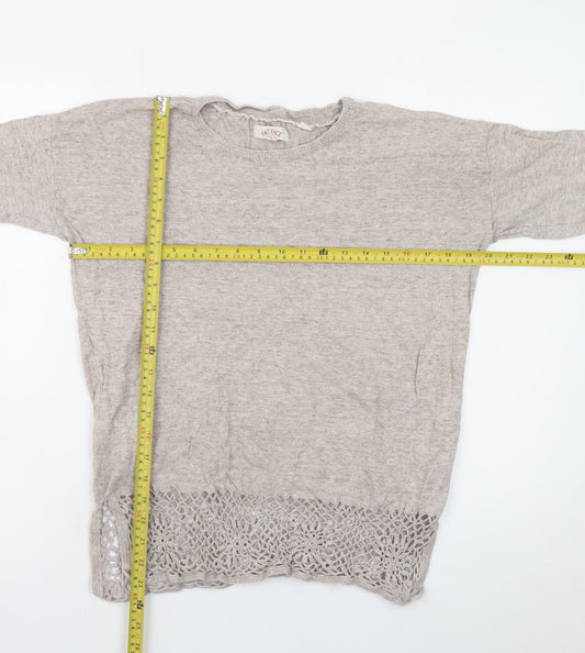 Fat Face Women's Beige Cotton Crochet Hem Jumper UK 10