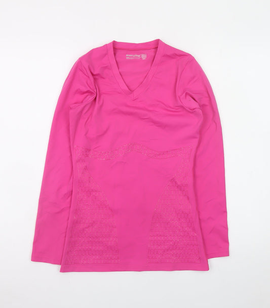 Shock Absorber Women Pink Long Sleeve V-Neck Slim Fit Gym Top M