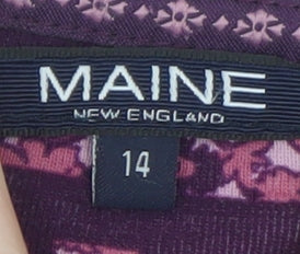 Brand and care label for Maine New England Women's Purple Striped Long Sleeve Cotton T-Shirt, size 14