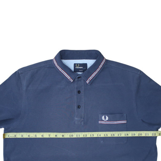 Fred Perry Men's Blue Slim Fit Polo Shirt Size L Classic Cotton