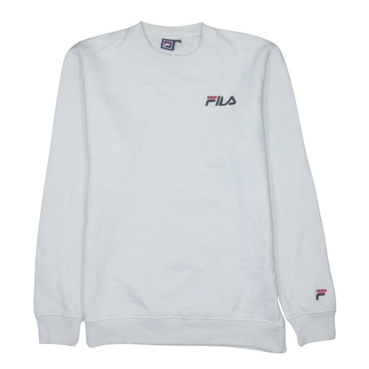 FILA Men's White Small Logo Crew Neck Pullover Sweatshirt Size S