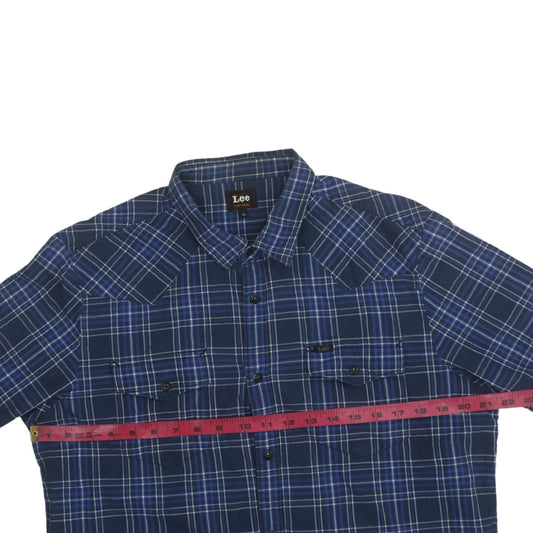 Lee Men's Blue Plaid Cotton Long Sleeve Button-Up Western Shirt XL