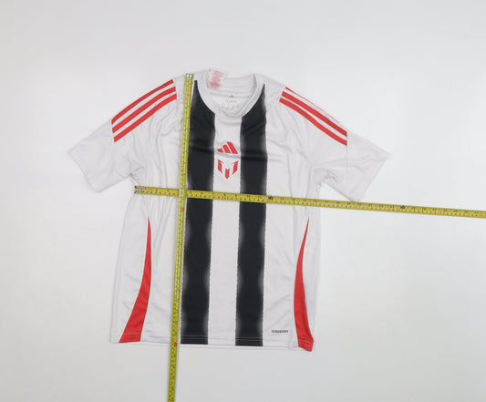 Adidas Boys White Striped Football Jersey T-Shirt 13-14 Years AEROREADY