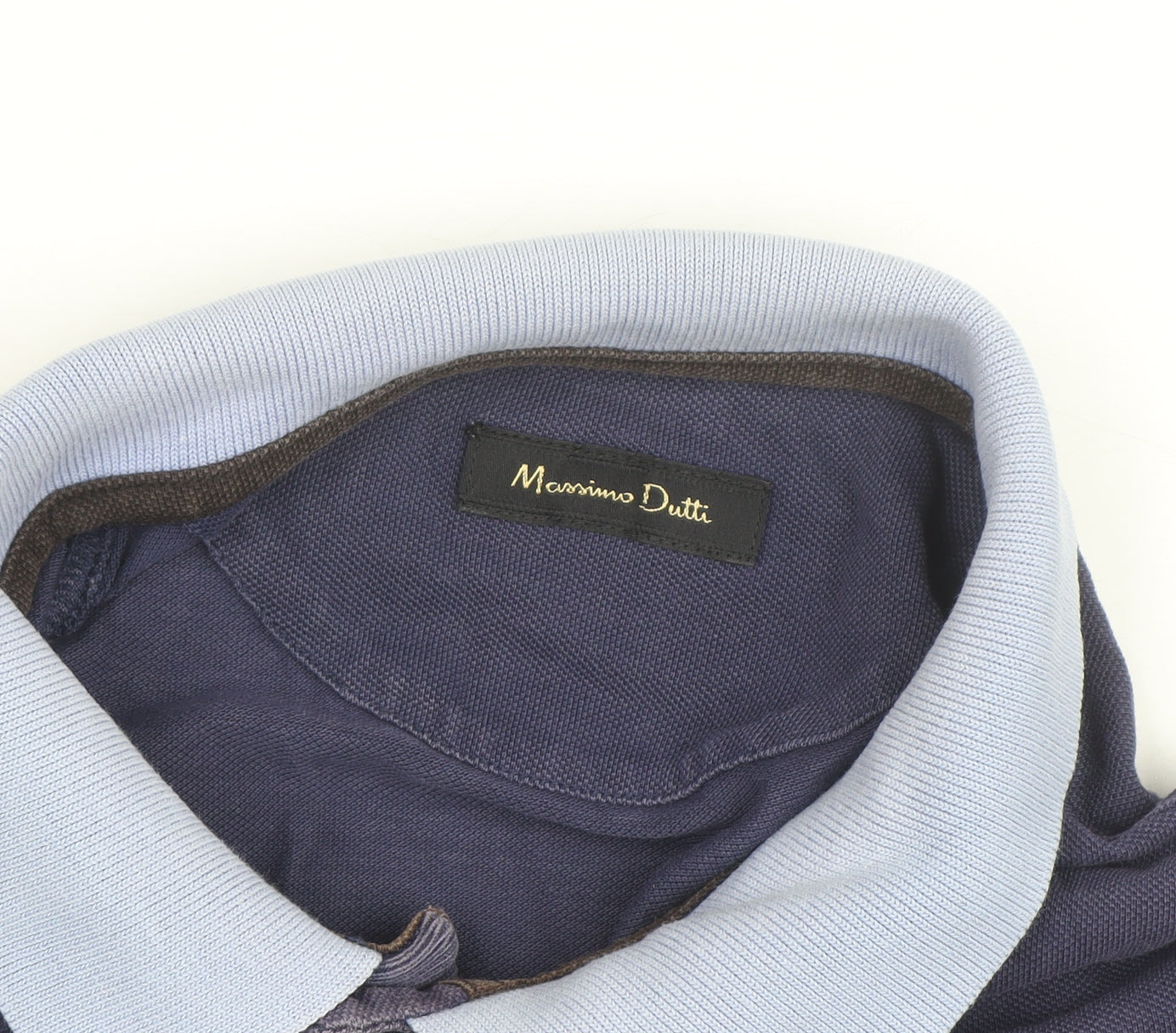 Brand and care label for Massimo Dutti Men's Blue Polo Shirt Medium Cotton Short Sleeve