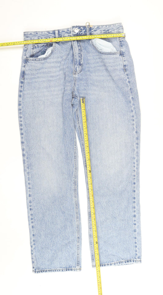 Stradivarius Women Blue High Rise Straight Jeans UK 16