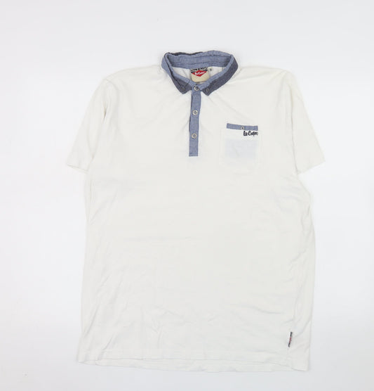 Lee Cooper Men's White Cotton Short Sleeve Polo Shirt M