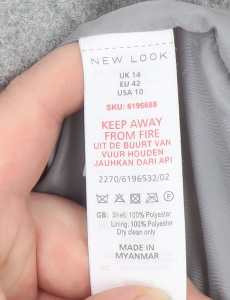 New Look Women Grey Mid-Length Overcoat UK 14 Lined Classic Style