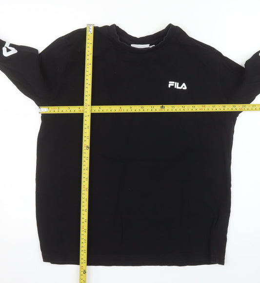 FILA Womens Black Long Sleeve Crew Neck Cotton T-Shirt Size S