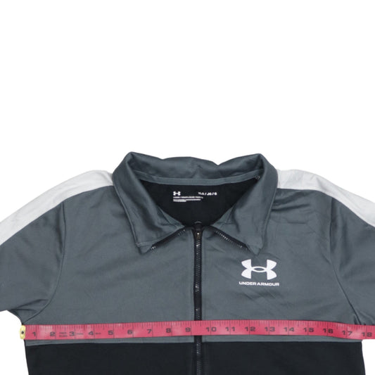 Under Armour Boys Grey Black Track Jacket YLG 13 Years Full Zip Polyester