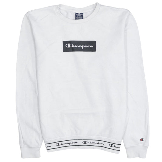 Champion Mens White Crew Neck Sweatshirt Large Cotton Blend Logo Style