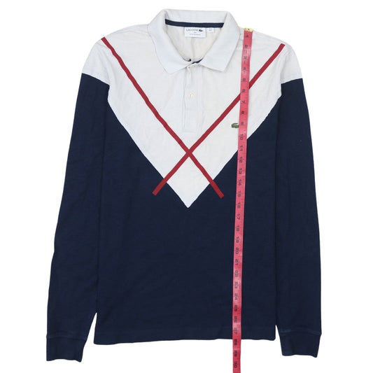 Lacoste Men's Blue & White Colourblock Long Sleeve Polo Shirt L