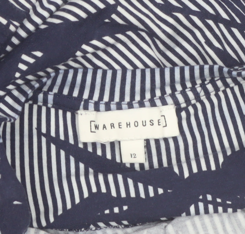 Warehouse Women’s Blue Floral Striped Fit & Flare Dress Size 12