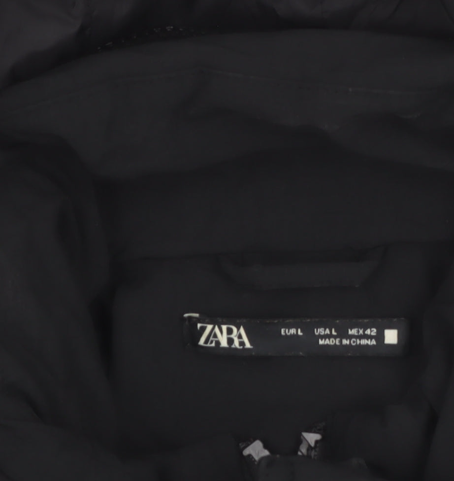 Zara Women Black Hooded Puffer Jacket Size 14 Regular Fit