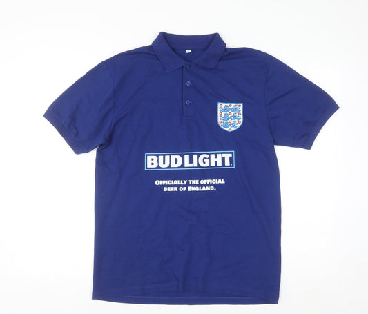 Bud Light England Blue Mens Medium Polo Shirt Football Cotton