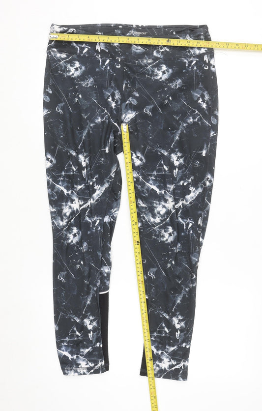 SE Workout Women's Black Marble Print Ankle Leggings Size 14
