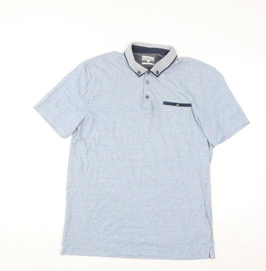 Next Men's Blue Slim Fit Cotton Polo Shirt L Short Sleeve