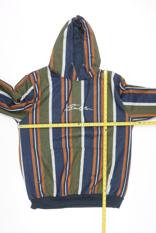 Soul Star Mens Multicoloured Striped Pullover Hoodie XL