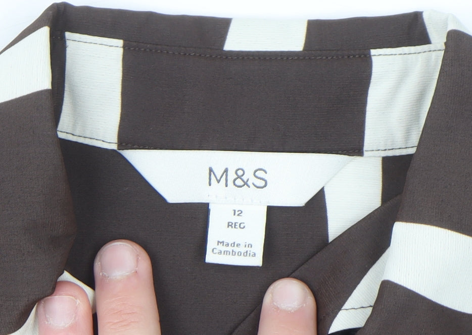 Marks and Spencer Women Brown Striped Button-Up Shirt Size 12