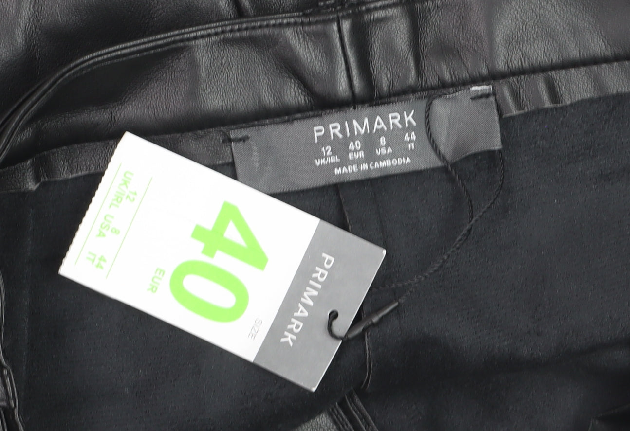 Primark Women Black Faux Leather Paperbag Shorts Size 12