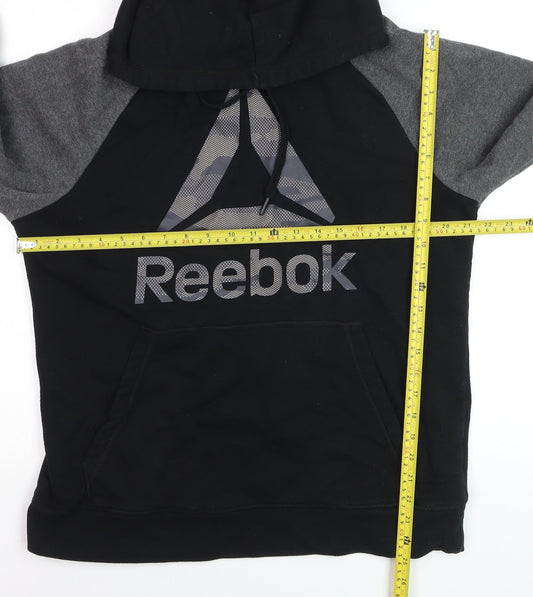 Reebok Mens Black Grey Pullover Hoodie Size M Fleece Sportswear