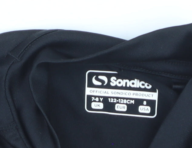Brand and care label for Sondico boys’ black 7-8 years long sleeve compression t-shirt