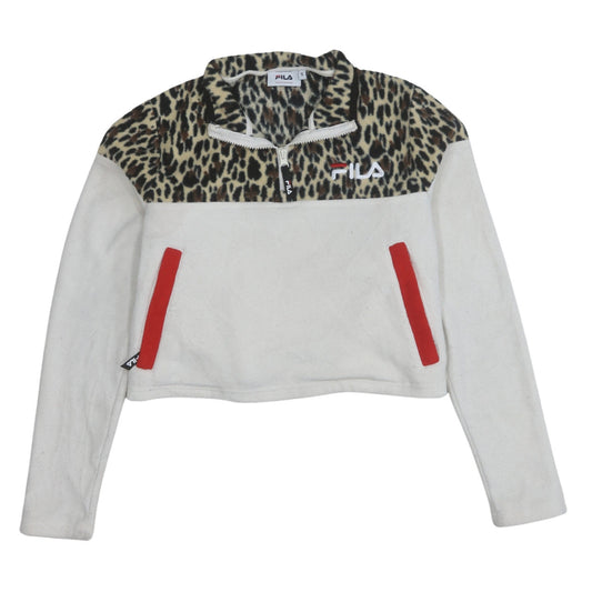 Fila Womens White Leopard 1/2 Zip Pullover Sweatshirt Size S