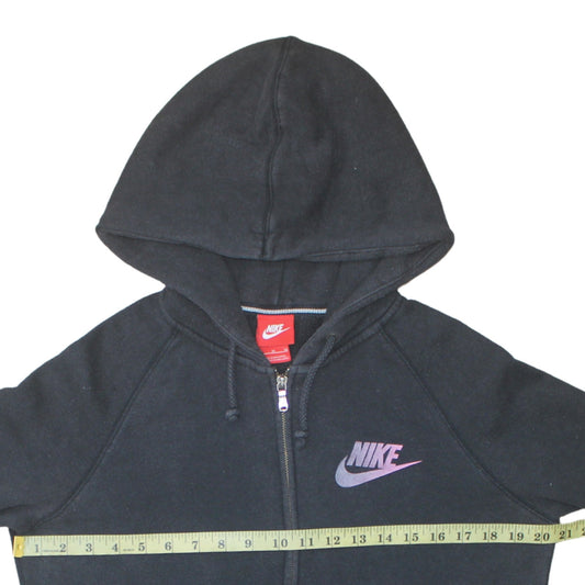 Nike Women Black Full Zip Hoodie Medium Cotton Blend Logo Sportswear