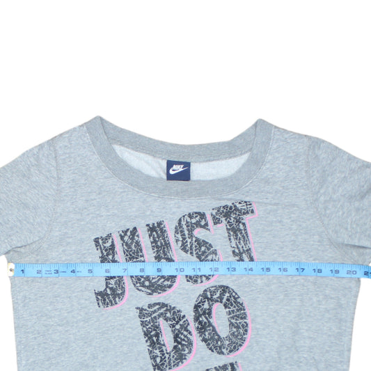 Nike Women Grey Just Do It Crew Neck Pullover Sweatshirt Size M