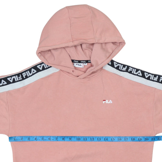 FILA Women Pink Logo Tape Pullover Hoodie Size M