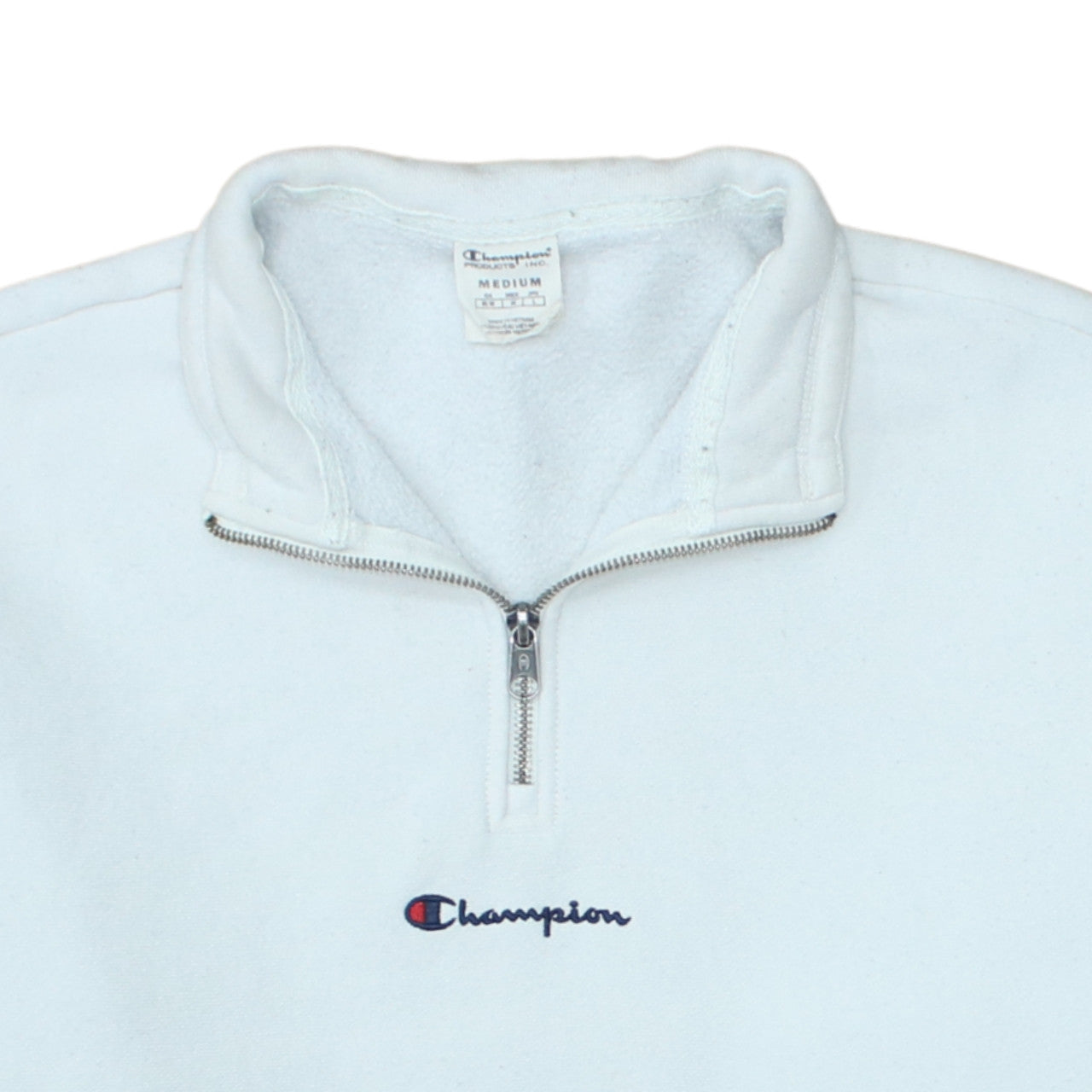 Champion Men's White 1/4 Zip Fleece Sweatshirt Medium