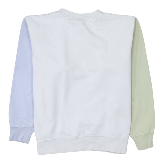 Nike Women White Colourblock Crew Neck Sweatshirt Size M 80s Style