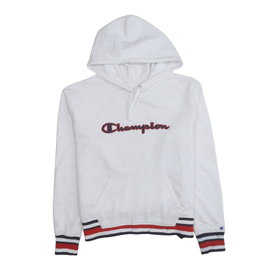 Champion Women White Hoodie Large Logo Pullover