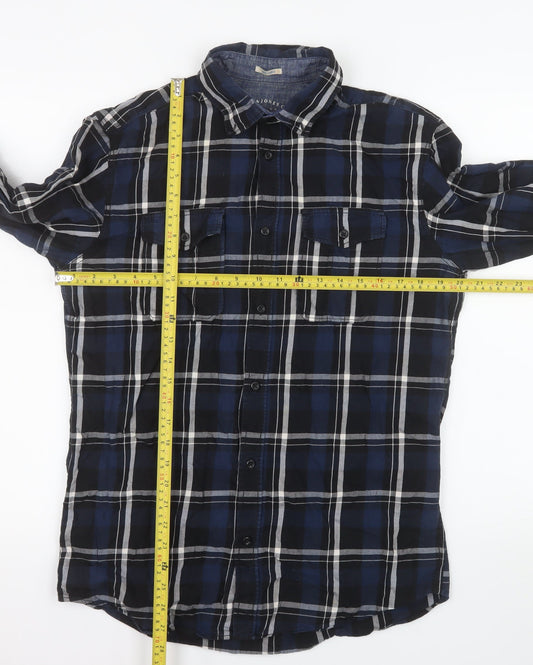 Jack & Jones Men's Blue Plaid Long Sleeve Cotton Shirt Size L