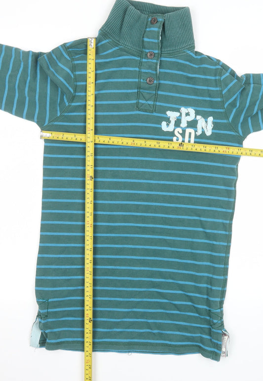Superdry Men's Green Striped Henley Sweatshirt M Long Sleeve
