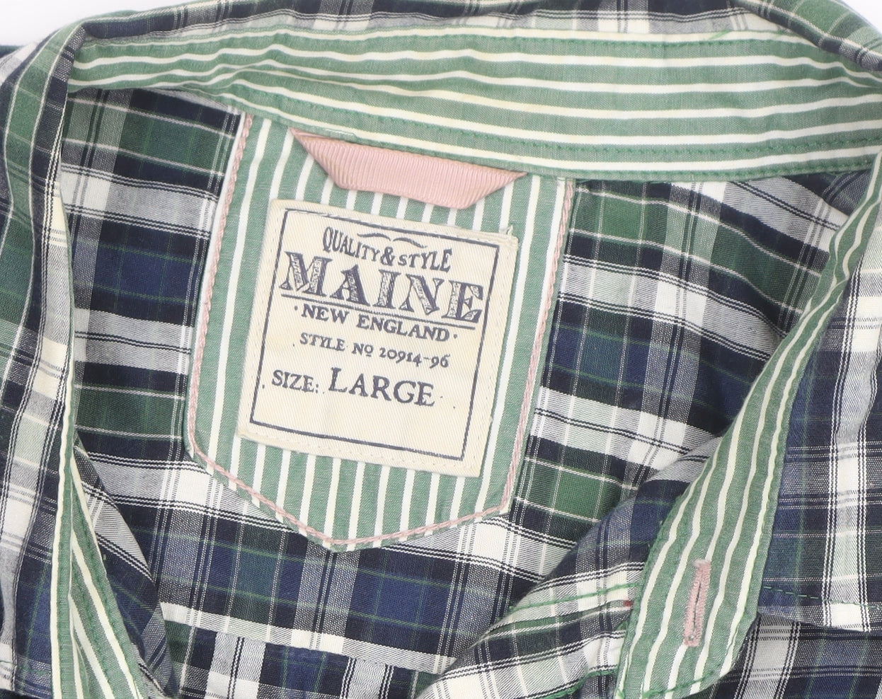 Maine New England Men's Blue Check Cotton Button-Up Shirt Size L