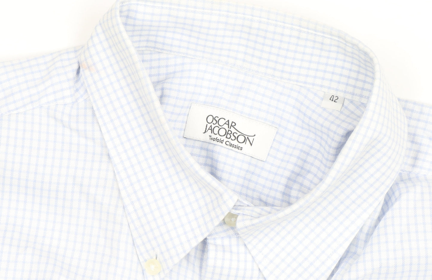 Oscar Jacobson Men's Blue Check Short Sleeve Button-Up Shirt Size L