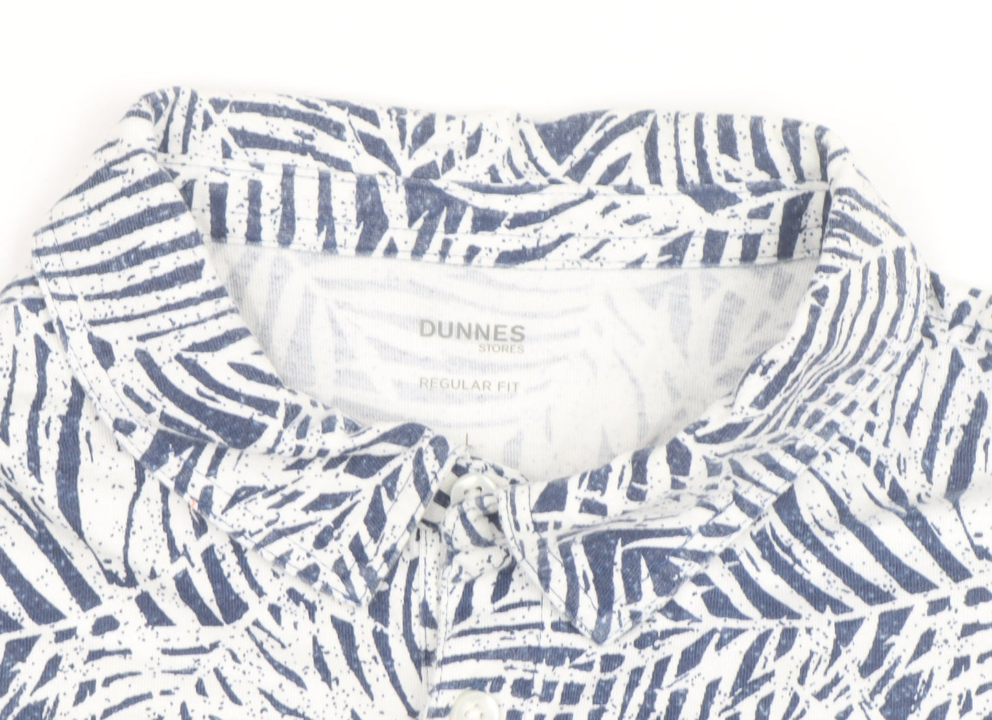 Dunnes Stores Men's Blue Leaf Print Regular Fit Short Sleeve Shirt