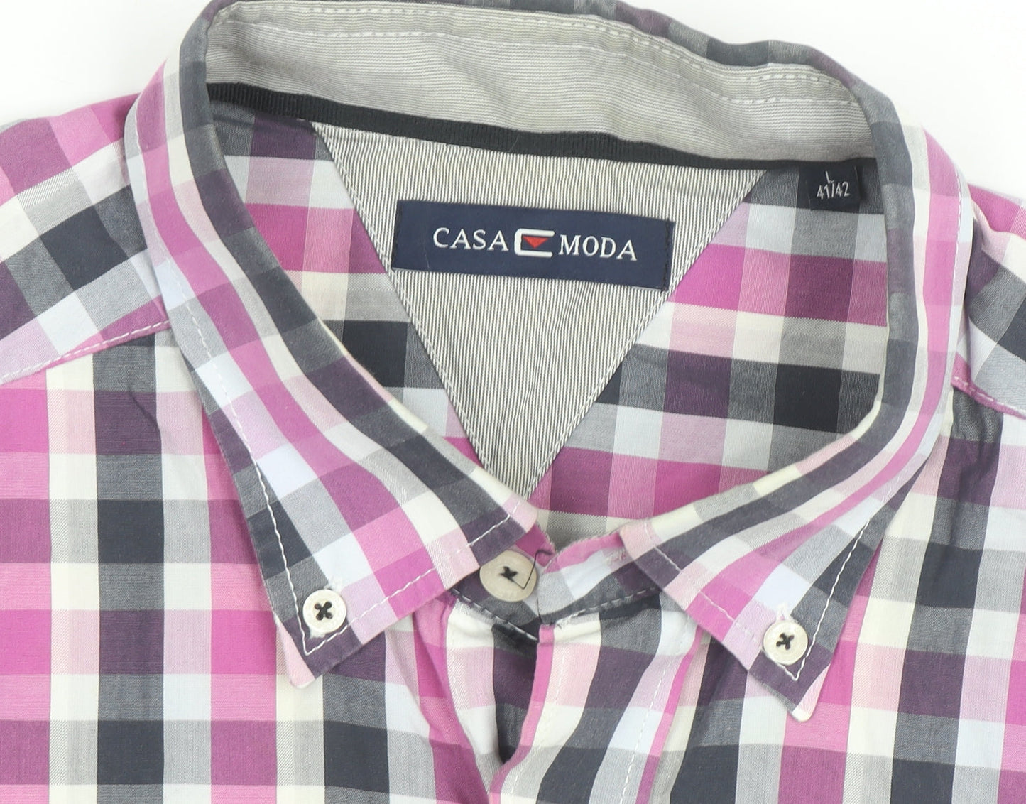 Casa Moda Men's Multicoloured Check Cotton Long Sleeve Shirt Size 16