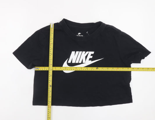 Nike Women Black Cropped T-Shirt XS Loose Fit Cotton