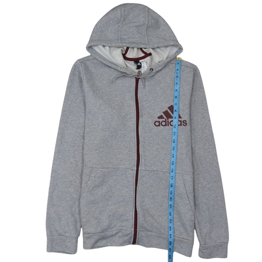 Adidas Men's Grey Full Zip Hoodie L Sports Logo Sweatshirt