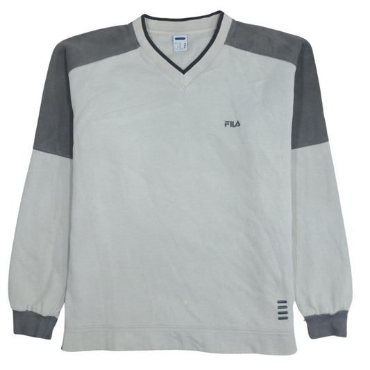 Fila Men’s Grey V-Neck Pullover Sweatshirt XL Classic Sports