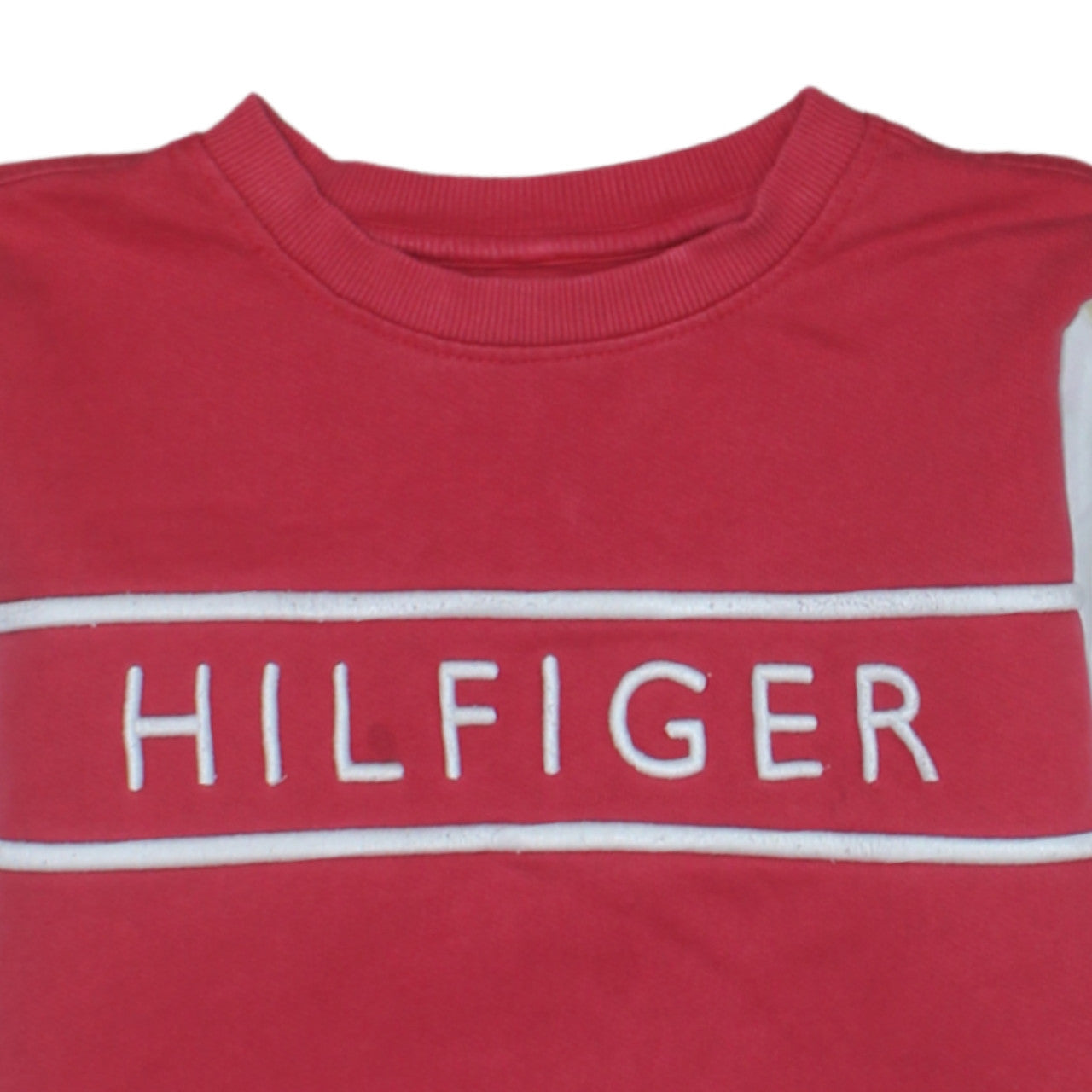 Additional view of Tommy Hilfiger boys’ red colourblock logo crew neck sweatshirt 12 years