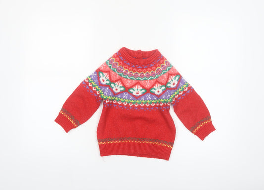 Dunnes Girls Red Fair Isle Christmas Jumper 2-3 Years Acrylic Blend