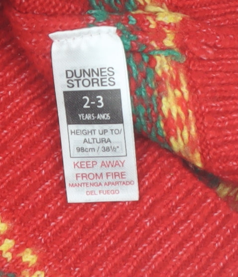 Additional view of Dunnes girls’ red fair isle christmas jumper 2-3 years acrylic blend