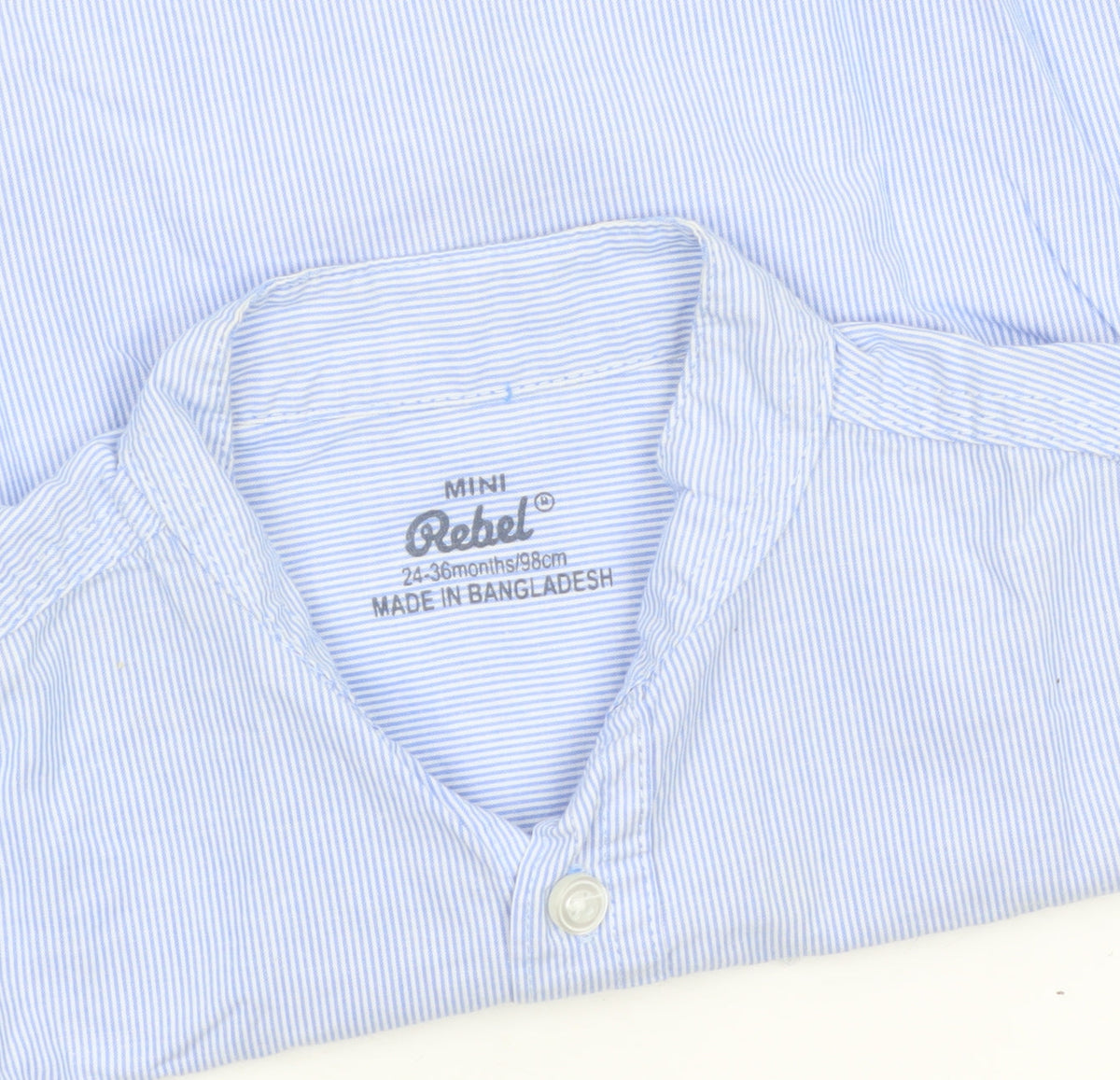 Additional view of Mini Rebel boys’ blue striped long sleeve cotton button-up shirt 24 months