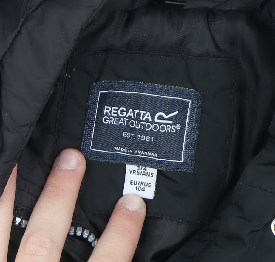 Additional view of Regatta girls’ black 3-4 years hooded parka coat water resistant jacket