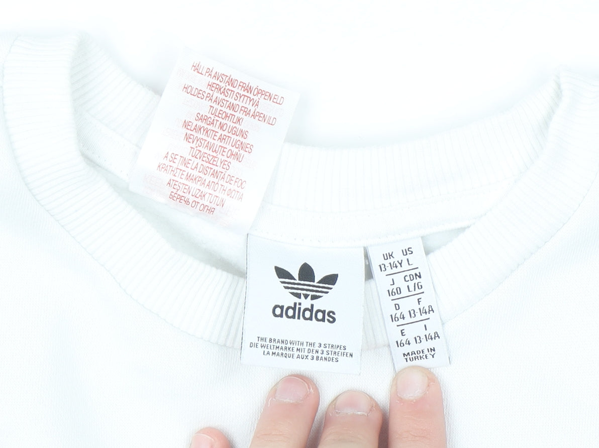 Additional view of Adidas boys’ white 13-14 years pullover sweatshirt with logo