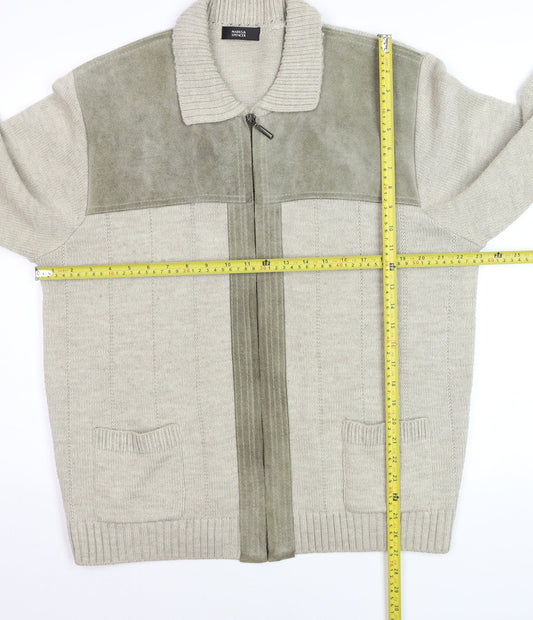 Marks and Spencer Men’s Beige Full Zip Collared Jumper L Wool Blend
