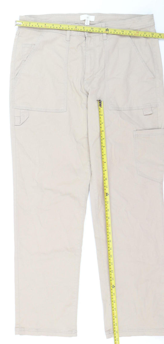 H&M Women Beige Straight Cargo Pocket Jeans Size 12